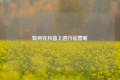 如何在抖音上进行运营呢
